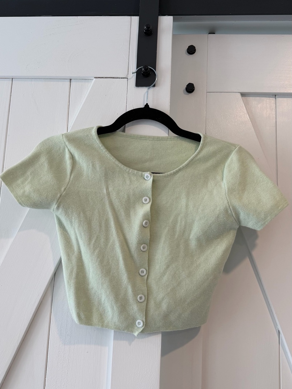 SHEIN Sage Green Short Sleeve Button Front Cardigan Top
